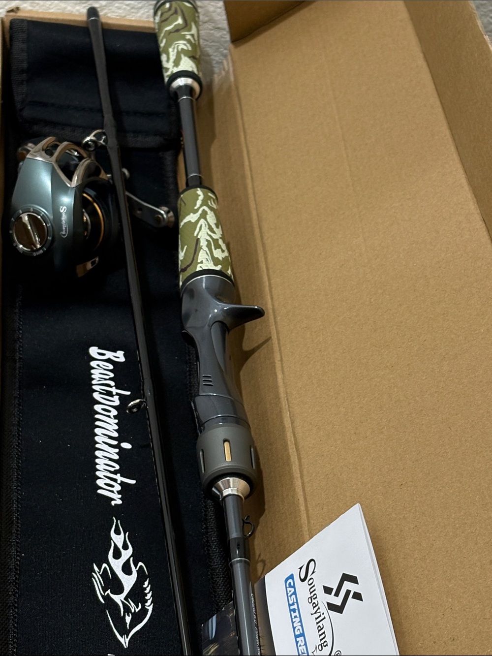 Sougayilang Beastdominator Fishing Rod and Reel combo 2pc - Olive Camo Grips,